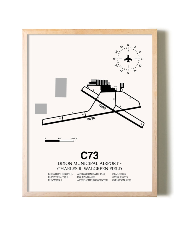 Dixon Municipal Airport-Charles R. Walgreen Field framed wall art in white frame