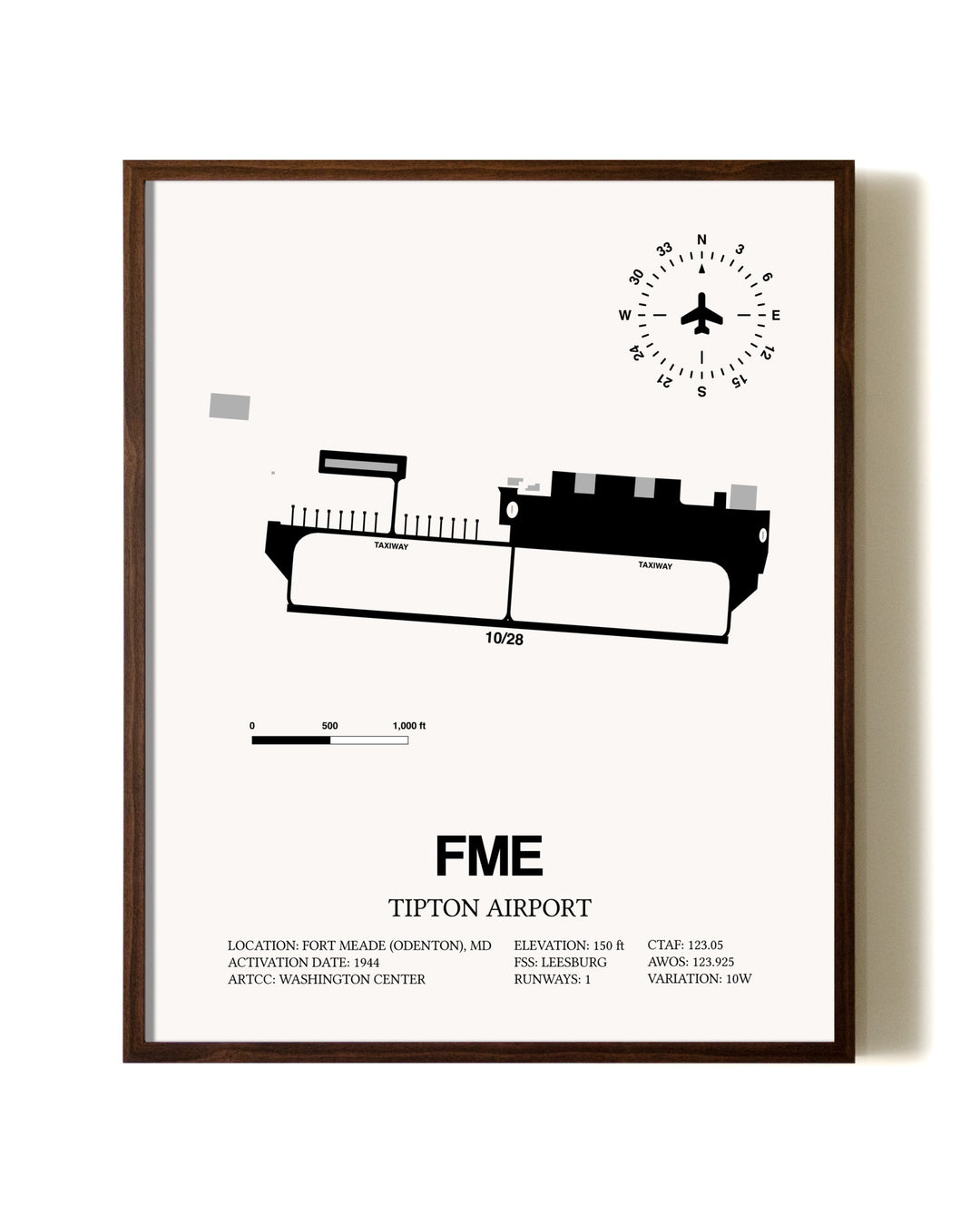 Tipton Airport aviation print in walnut frame