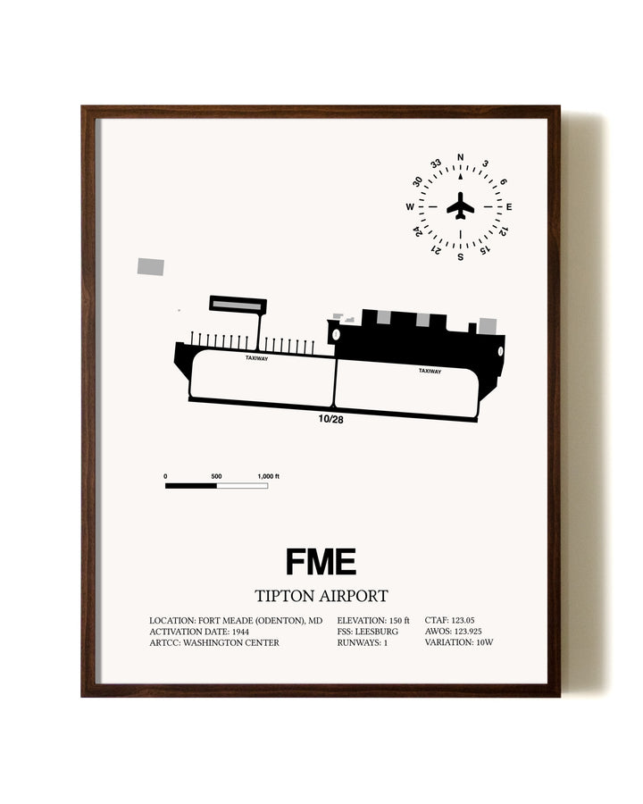 Tipton Airport aviation print in walnut frame