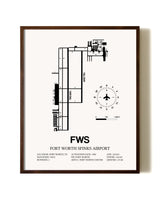 Fort Worth Spinks Airport aviation print in walnut frame