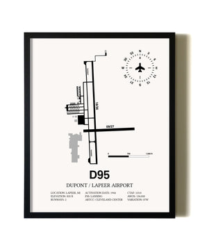 Framed Dupont / Lapeer Airport wall art poster in black frame
