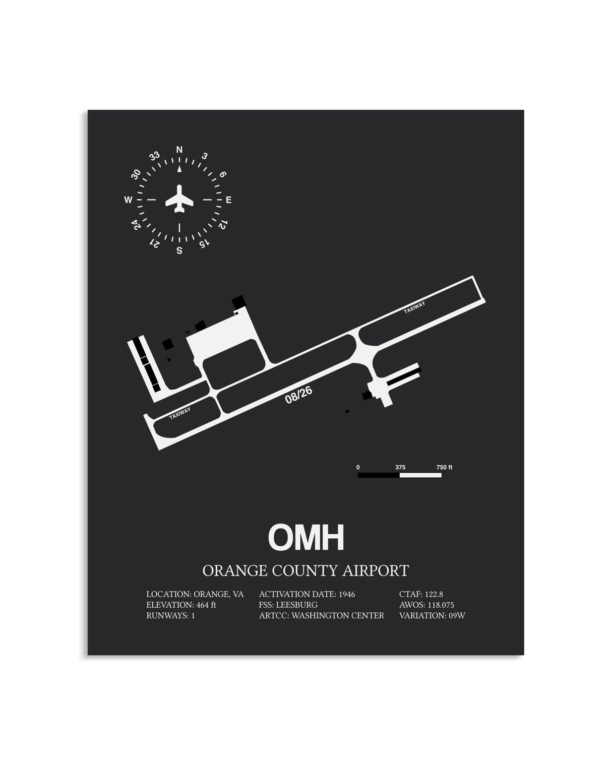 Gray Framed Orange County Airport layout wall art poster