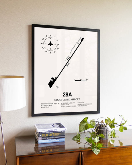 Goose Creek Airport aviation wall décor in black wood frame