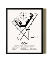 Framed Groton-New London Airport wall art poster in black frame