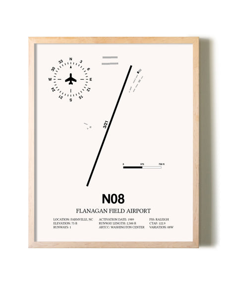 Flanagan Field Airport framed wall art in white frame