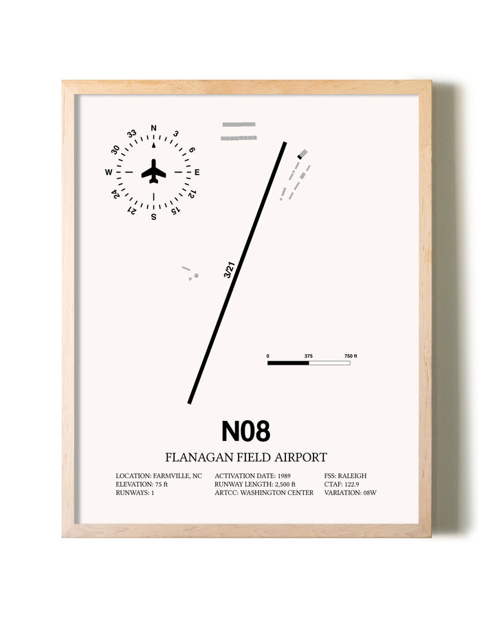 Flanagan Field Airport framed wall art in white frame