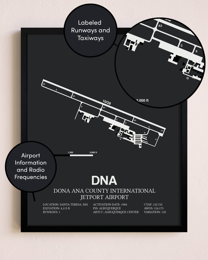 Dona Ana County International Jetport Airport poster size comparison chart