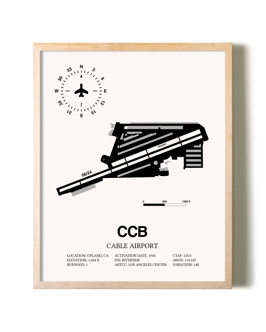 Cable Airport framed wall art in white frame