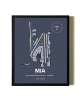 Blue and Cream Framed Miami International Airport layout wall art poster