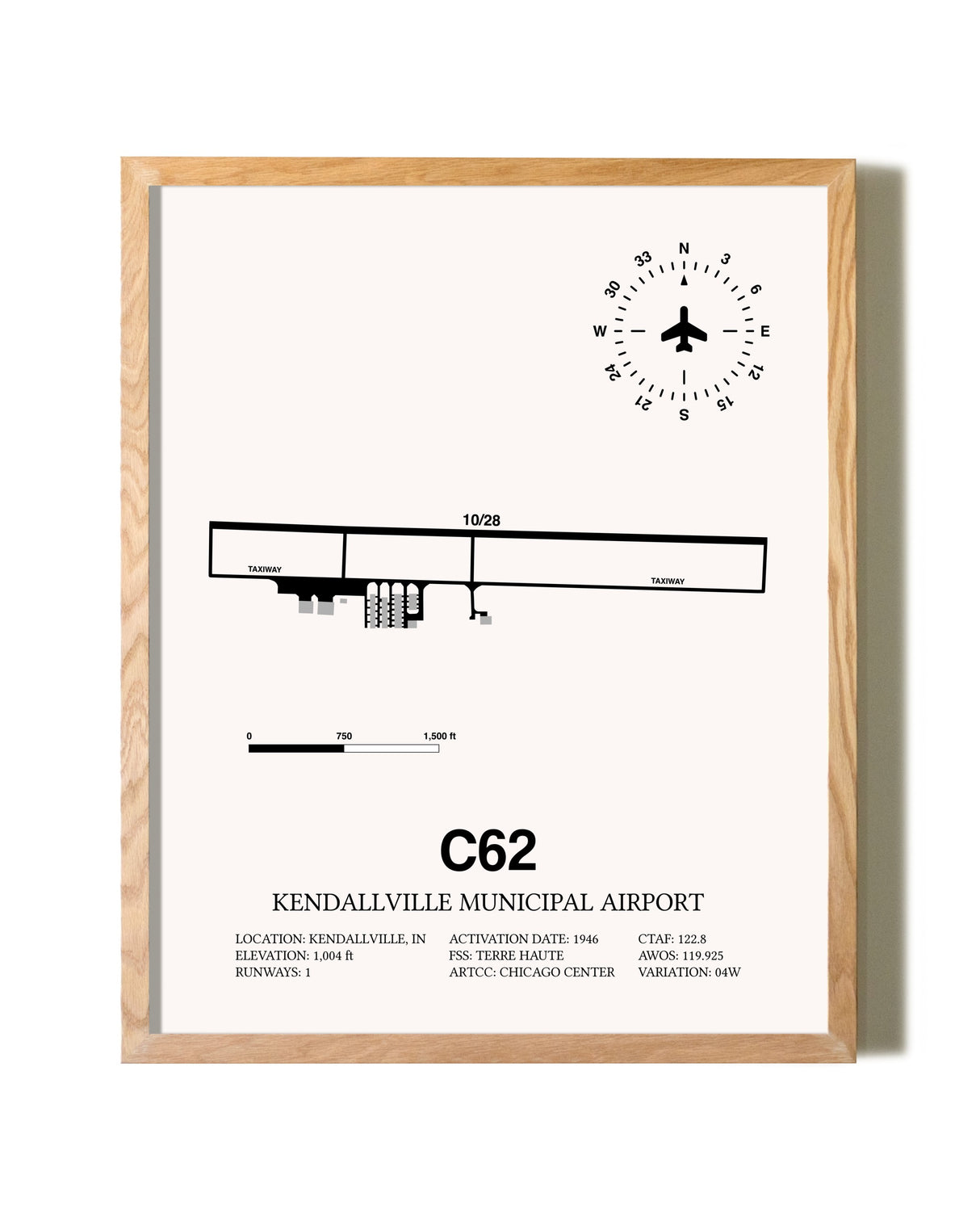 Kendallville Municipal Airport framed print in natural wood frame