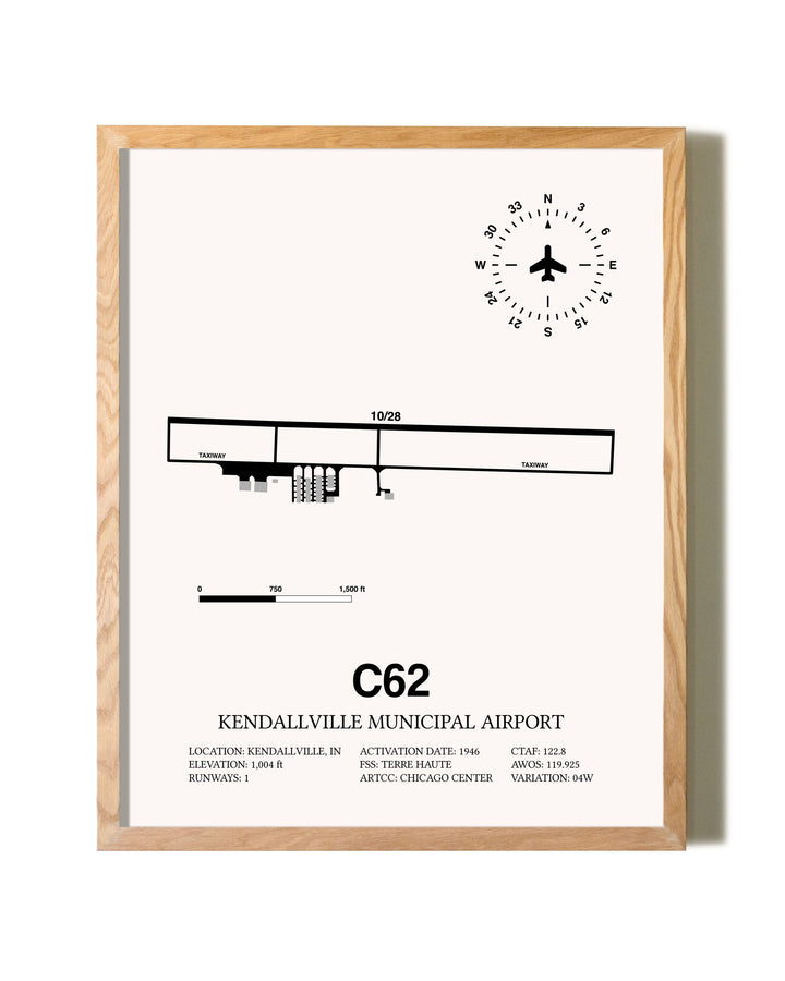 Kendallville Municipal Airport framed print in natural wood frame