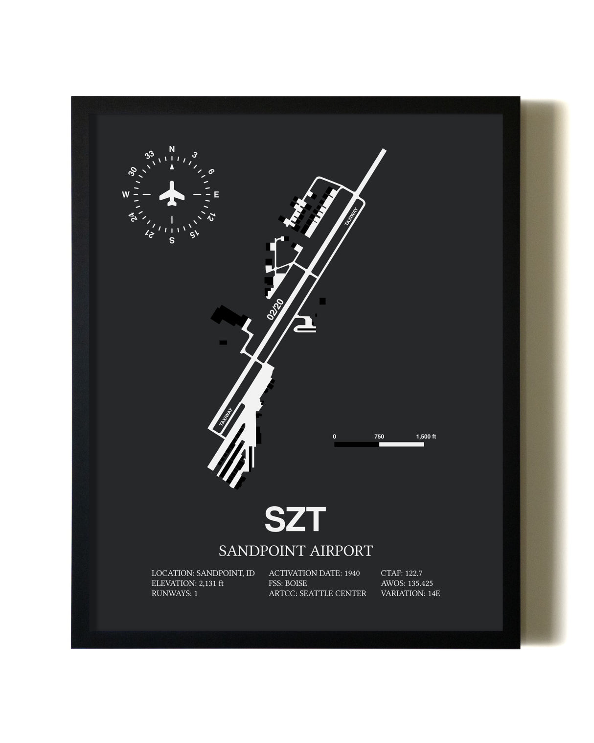 Unframed Sandpoint Airport map print poster
