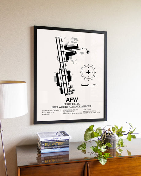Perot Field / Fort Worth Alliance Airport aviation wall décor in black wood frame