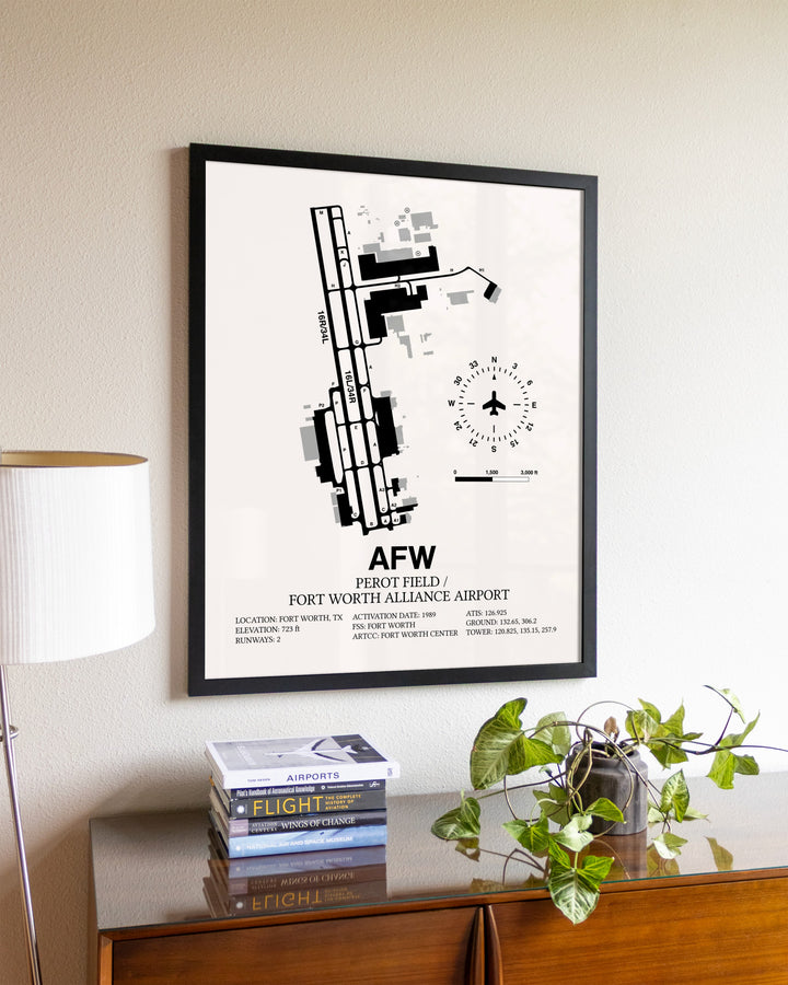 Perot Field / Fort Worth Alliance Airport aviation wall décor in black wood frame