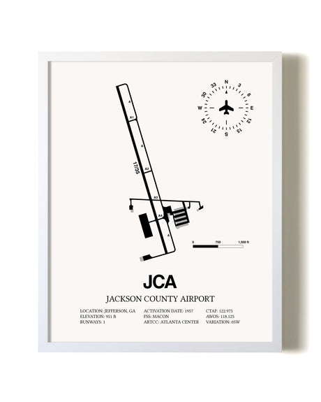 Jackson County Airport airport map poster in oak frame