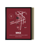 Framed General Mitchell International Airport wall art poster in black frame