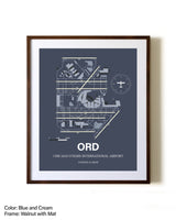 Chicago O'Hare International Airport aviation print in walnut frame with mat