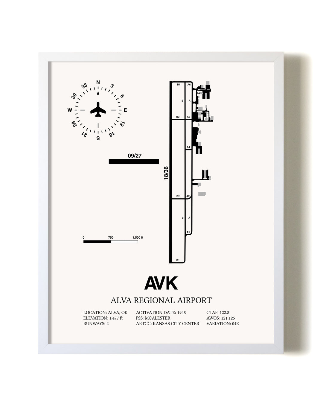 Alva Regional Airport airport map poster in oak frame