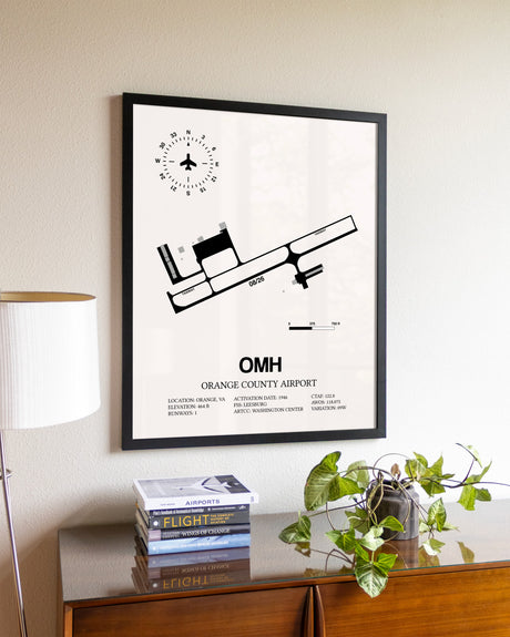 Orange County Airport aviation wall décor in black wood frame