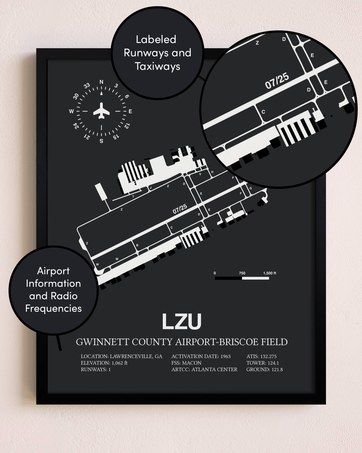 Gwinnett County Airport-Briscoe Field poster size comparison chart