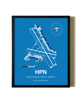 Framed Westchester County Airport wall art poster in black frame