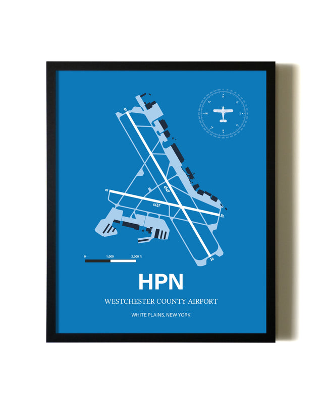 Framed Westchester County Airport wall art poster in black frame