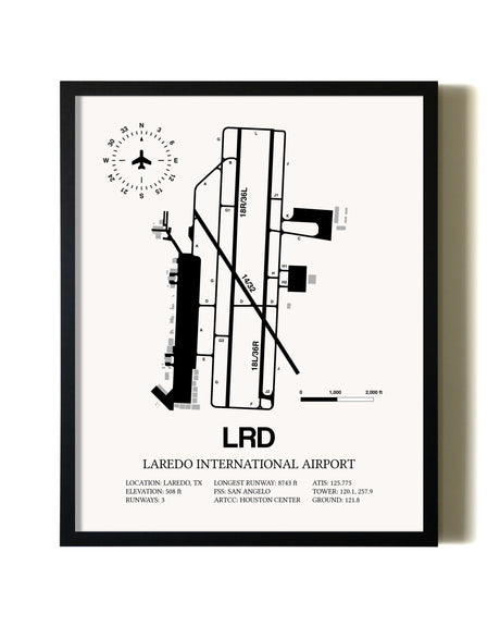 Framed Laredo International Airport wall art poster in black frame