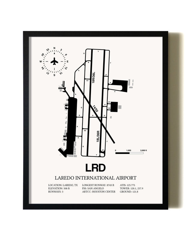 Framed Laredo International Airport wall art poster in black frame