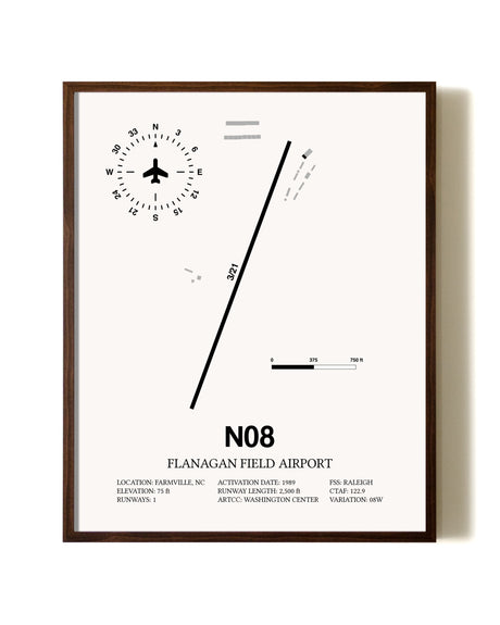Flanagan Field Airport aviation print in walnut frame