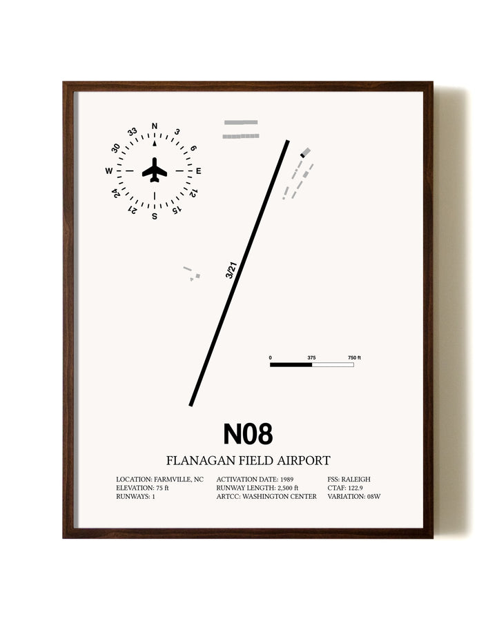 Flanagan Field Airport aviation print in walnut frame