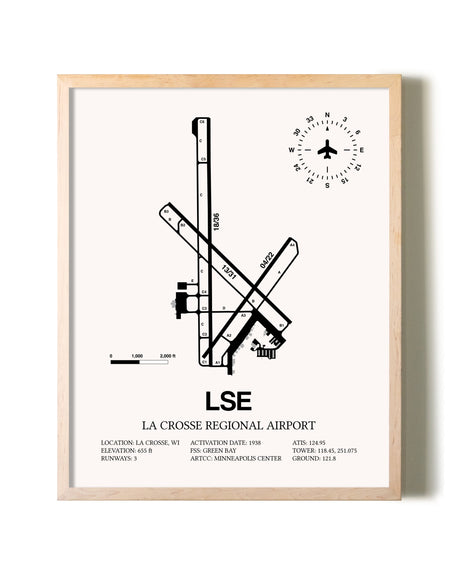 La Crosse Regional Airport framed wall art in white frame