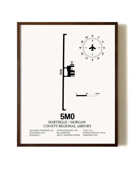 Hartselle / Morgan County Regional Airport aviation print in walnut frame