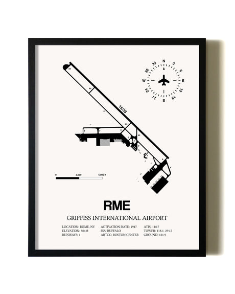 Framed Griffiss International Airport wall art poster in black frame