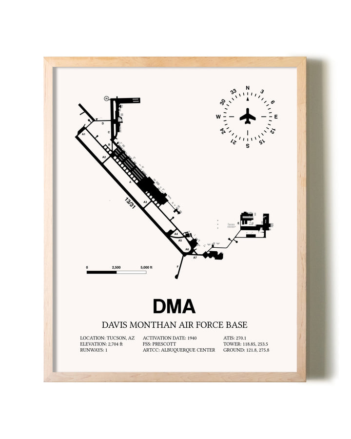 Davis Monthan Air Force Base framed wall art in white frame