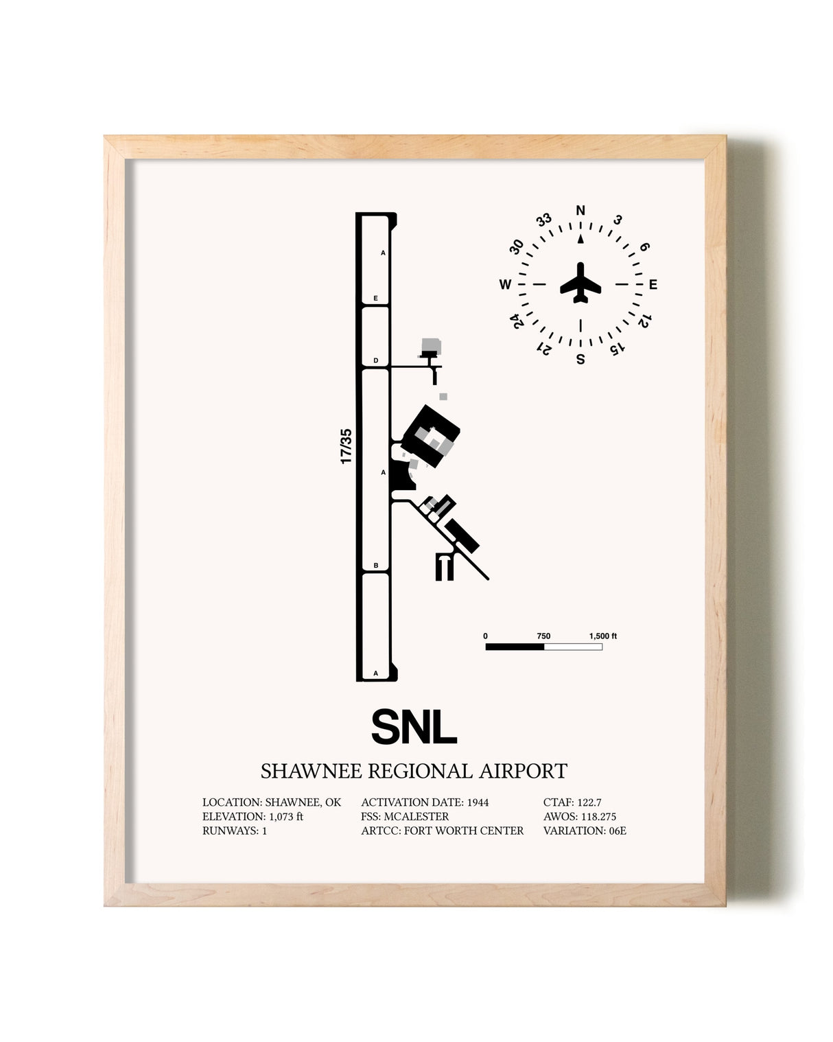 Shawnee Regional Airport framed wall art in white frame