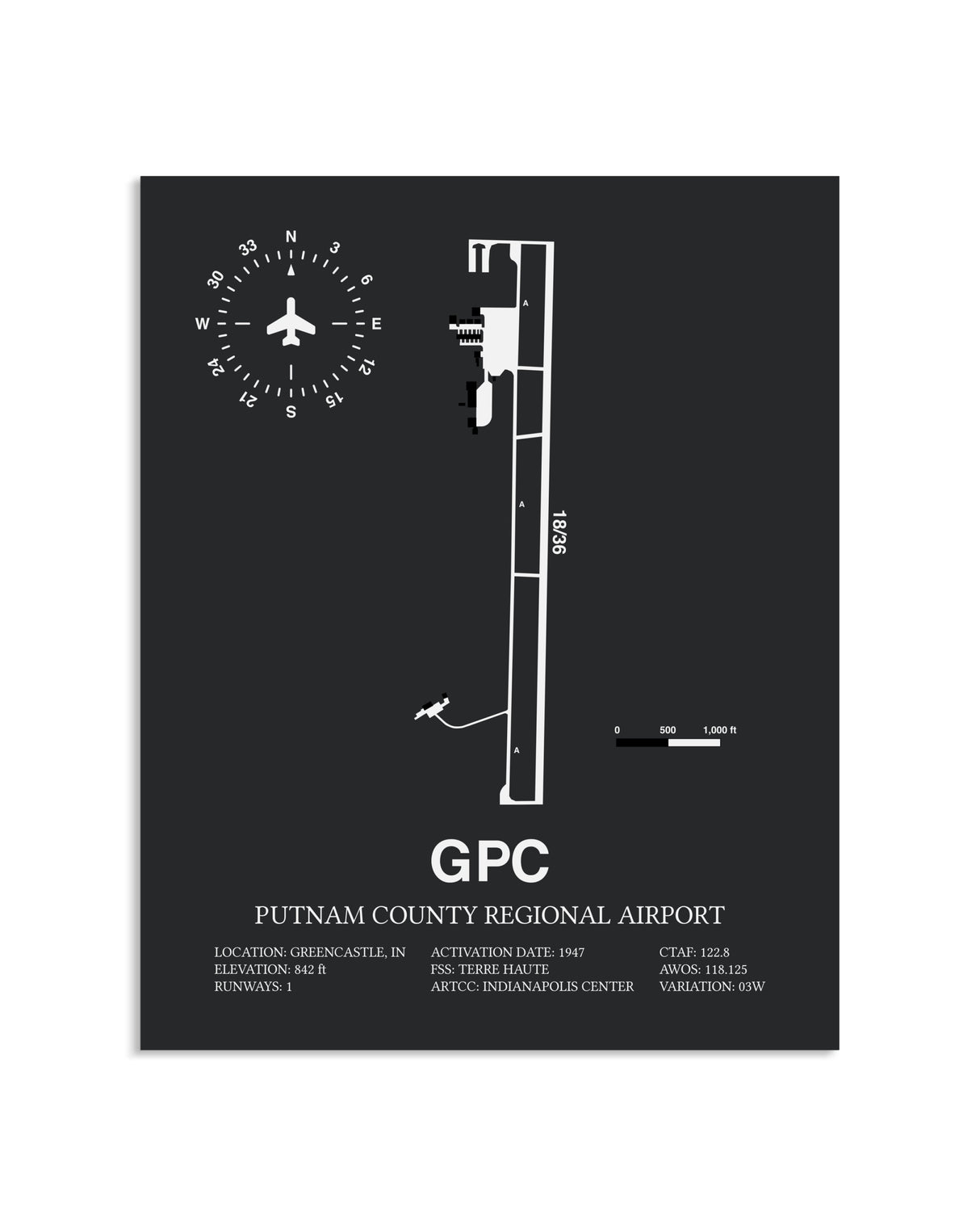 Gray Framed Putnam County Regional Airport layout wall art poster