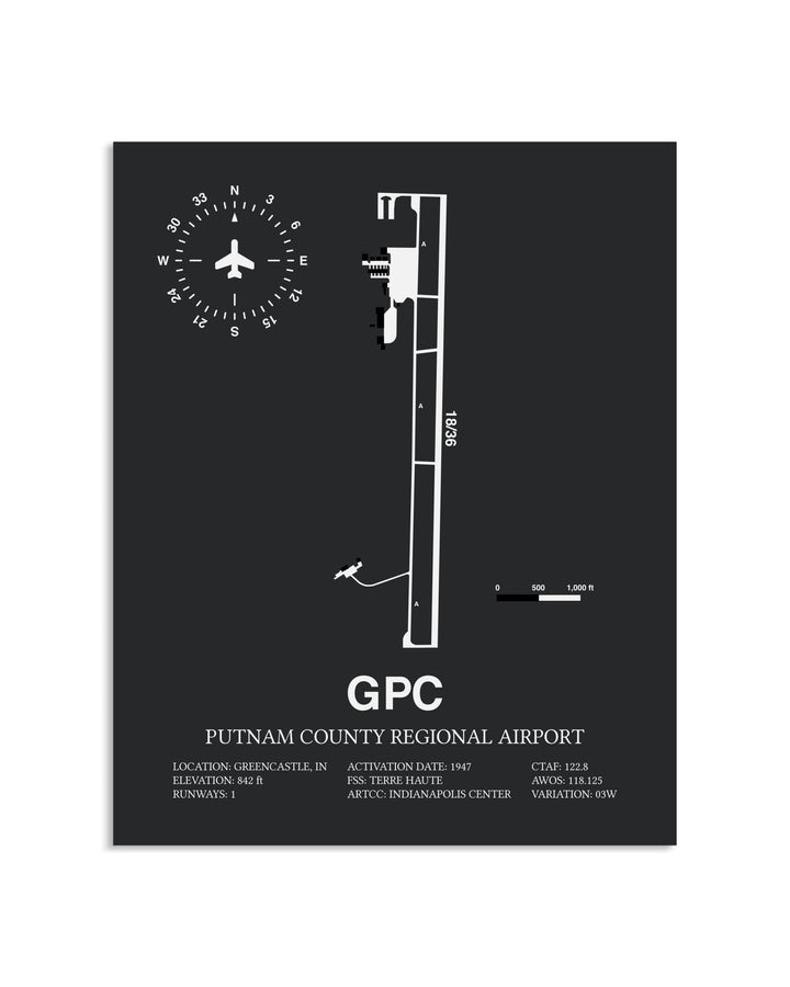 Gray Framed Putnam County Regional Airport layout wall art poster