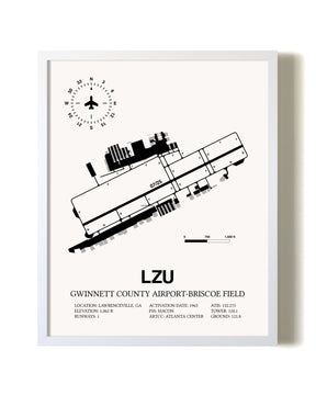 Gwinnett County Airport-Briscoe Field airport map poster in oak frame