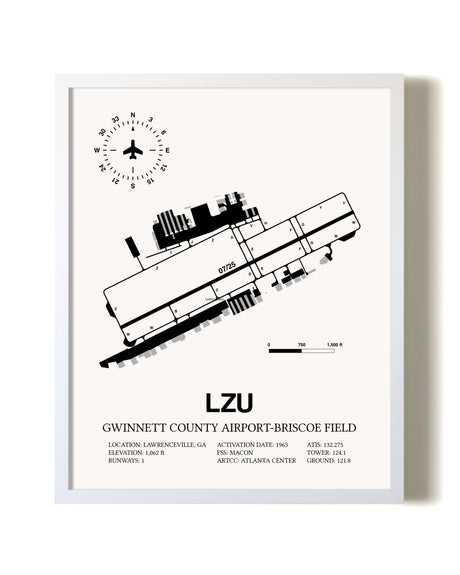 Gwinnett County Airport-Briscoe Field airport map poster in oak frame