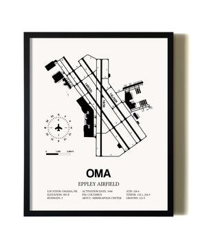 Framed Eppley Airfield wall art poster in black frame