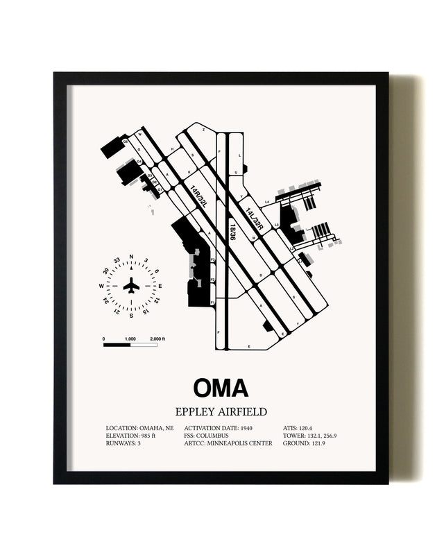 Framed Eppley Airfield wall art poster in black frame