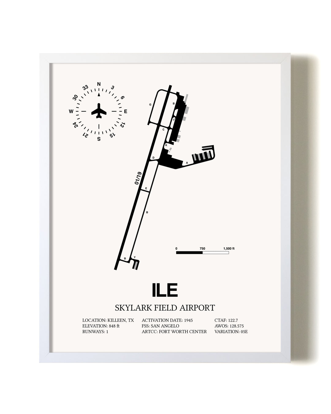 Skylark Field Airport airport map poster in oak frame