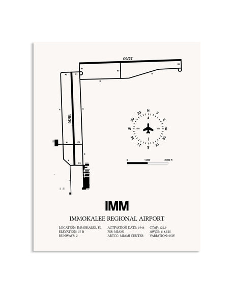 Gray Immokalee Regional Airport framed poster displayed in an airplane hangar