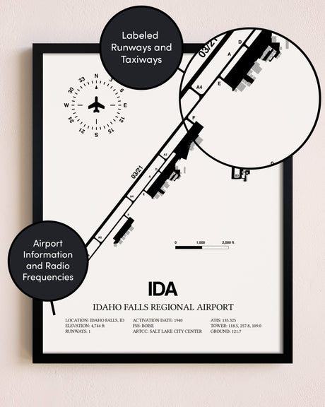 Framed Idaho Falls Regional Airport layout wall art poster