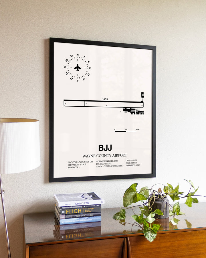 Wayne County Airport aviation wall décor in black wood frame