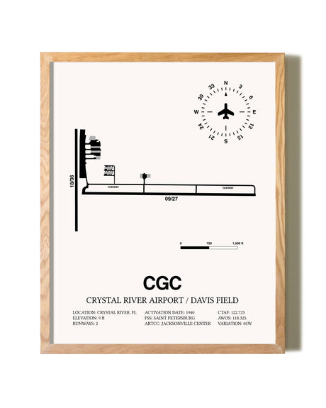 Crystal River Airport / Davis Field framed print in natural wood frame