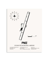 Gray Plymouth Municipal Airport framed poster displayed in an airplane hangar
