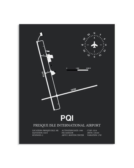 Gray Framed Presque Isle International Airport layout wall art poster