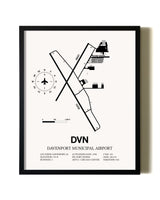 Framed Davenport Municipal Airport wall art poster in black frame