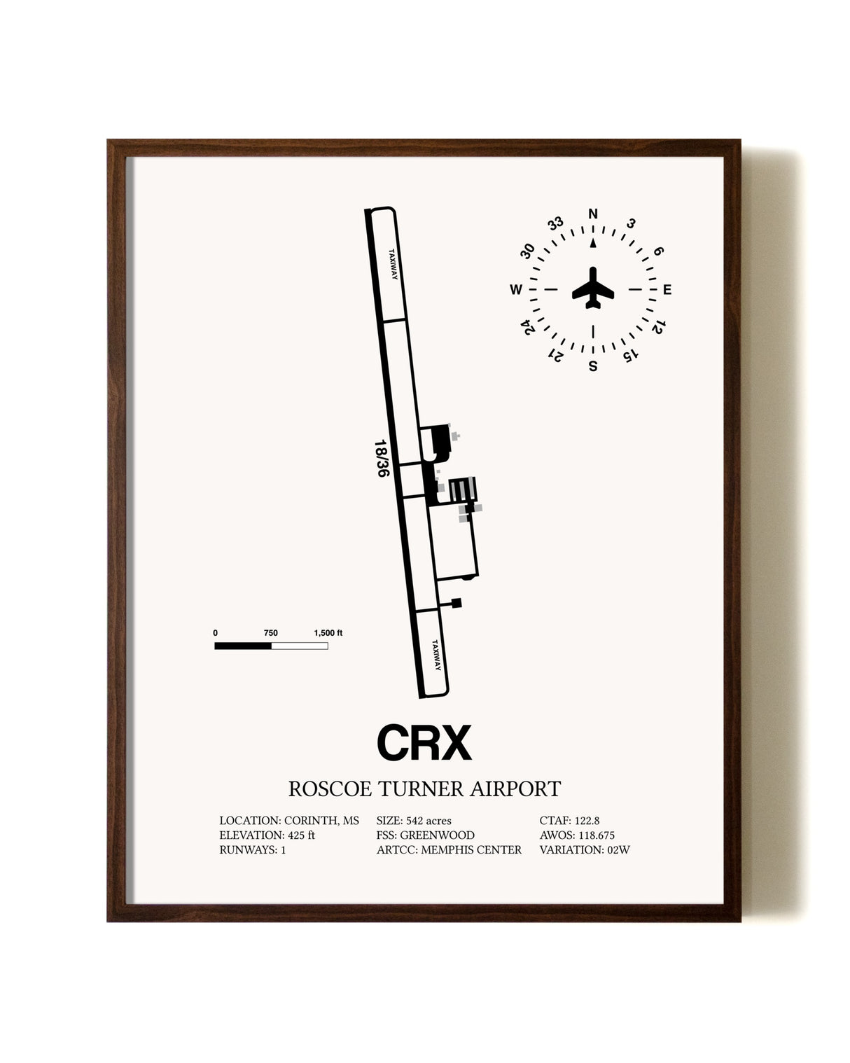 Roscoe Turner Airport aviation print in walnut frame